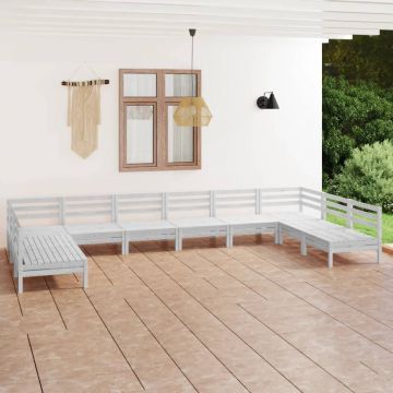 vidaXL Set mobilier de grădină, 10 piese, alb, lemn masiv de pin