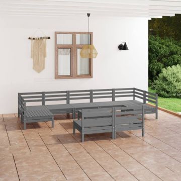 vidaXL Set mobilier de grădină, 10 piese, gri, lemn masiv de pin