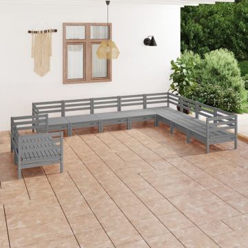 vidaXL Set mobilier de grădină, 10 piese, gri, lemn masiv pin