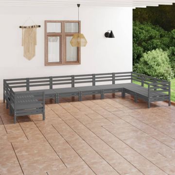 vidaXL Set mobilier de grădină, 10 piese, gri, lemn masiv de pin