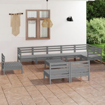 vidaXL Set mobilier de grădină, 10 piese, gri, lemn masiv de pin