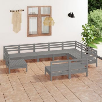 vidaXL Set mobilier de grădină, 10 piese, gri, lemn masiv de pin