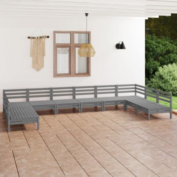 vidaXL Set mobilier de grădină, 10 piese, gri, lemn masiv pin