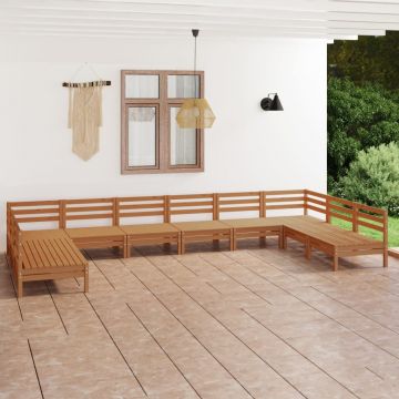 vidaXL Set relaxare de grădină, 10 piese, maro miere, lemn masiv pin