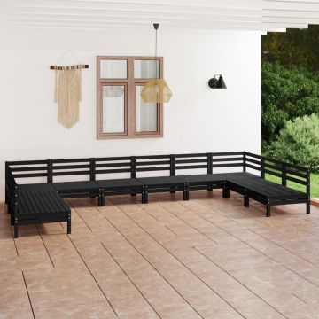 vidaXL Set mobilier de grădină, 10 piese, negru, lemn masiv de pin