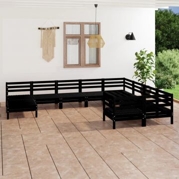 vidaXL Set mobilier de grădină, 10 piese, negru, lemn masiv de pin