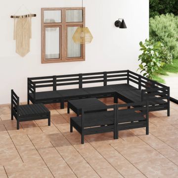 vidaXL Set mobilier de grădină, 10 piese, negru, lemn masiv de pin