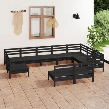 vidaXL Set mobilier de grădină, 10 piese, negru, lemn masiv de pin