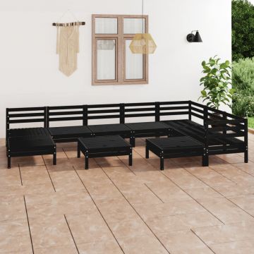 vidaXL Set mobilier de grădină, 10 piese, negru, lemn masiv de pin