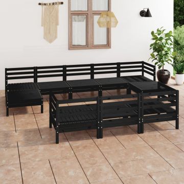 vidaXL Set mobilier de grădină, 10 piese, negru, lemn masiv de pin