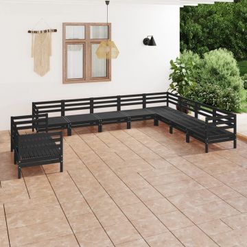 vidaXL Set mobilier de grădină, 10 piese, negru, lemn masiv de pin