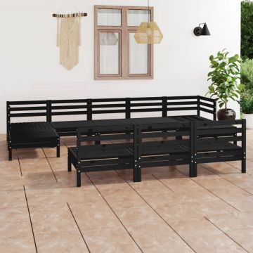 vidaXL Set mobilier de grădină, 10 piese, negru, lemn masiv de pin