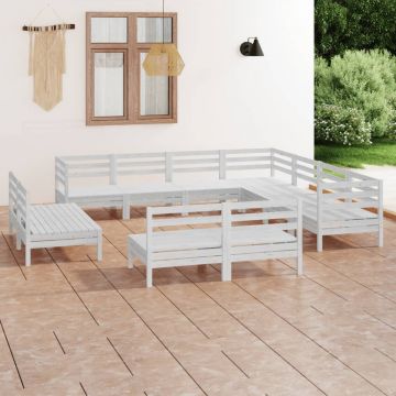 vidaXL Set mobilier de grădină, 11 piese, alb, lemn masiv de pin