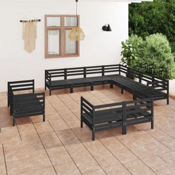 vidaXL Set mobilier de grădină, 11 piese, negru, lemn masiv de pin