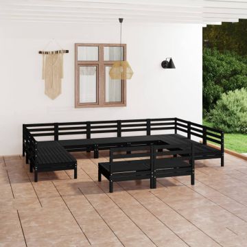 vidaXL Set mobilier de grădină, 11 piese, negru, lemn masiv de pin