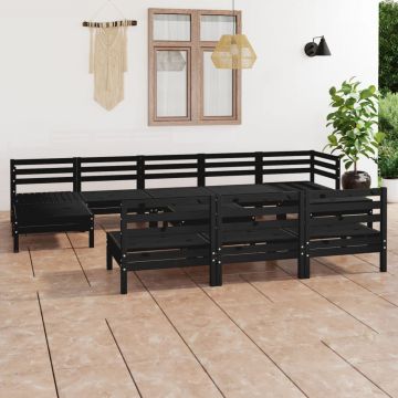 vidaXL Set mobilier de grădină, 11 piese, negru, lemn masiv de pin
