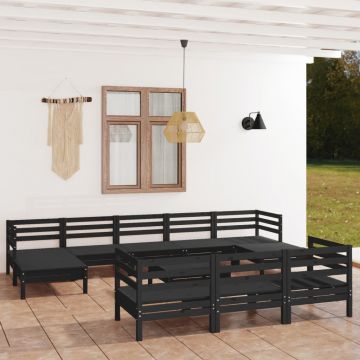 vidaXL Set mobilier de grădină, 11 piese, negru, lemn masiv de pin