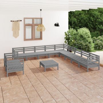 vidaXL Set mobilier de grădină, 12 piese, gri, lemn masiv de pin