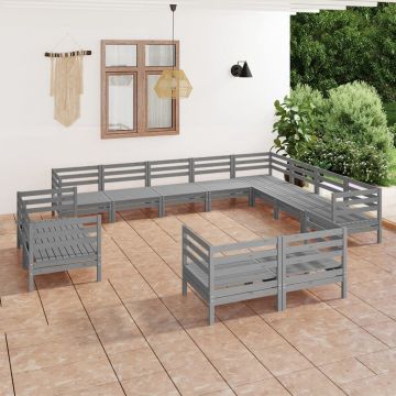 vidaXL Set mobilier de grădină, 12 piese, gri, lemn masiv de pin