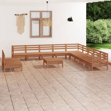 vidaXL Set mobilier de grădină, 12 piese, maro miere, lemn masiv pin