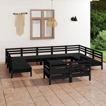 vidaXL Set mobilier de grădină, 12 piese, negru, lemn masiv de pin