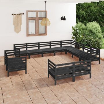 vidaXL Set mobilier de grădină, 12 piese, negru, lemn masiv de pin