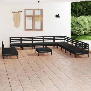 vidaXL Set mobilier de grădină, 12 piese, negru, lemn masiv de pin