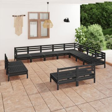 vidaXL Set mobilier de grădină, 12 piese, negru, lemn masiv de pin