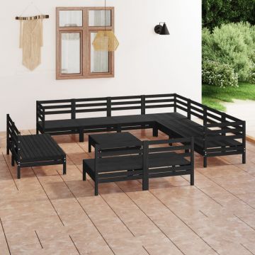 vidaXL Set mobilier de grădină, 12 piese, negru, lemn masiv de pin