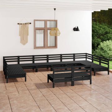 vidaXL Set mobilier de grădină, 12 piese, negru, lemn masiv de pin