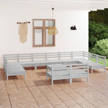 vidaXL Set mobilier de grădină, 13 piese, alb, lemn masiv de pin