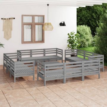 vidaXL Set mobilier de grădină, 13 piese, gri, lemn masiv de pin