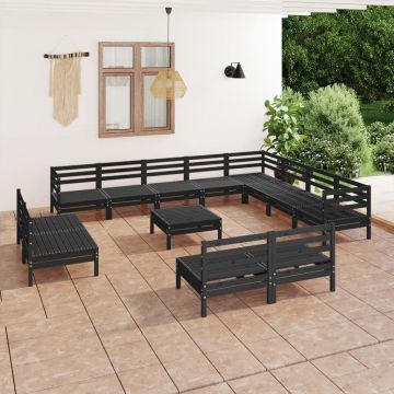 vidaXL Set mobilier de grădină, 13 piese, negru, lemn masiv de pin