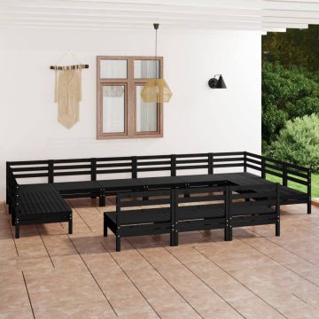 vidaXL Set mobilier de grădină, 13 piese, negru, lemn masiv de pin