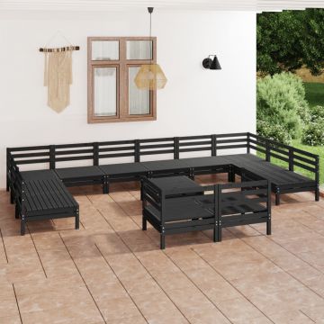 vidaXL Set mobilier de grădină, 13 piese, negru, lemn masiv de pin