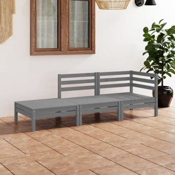 vidaXL Set mobilier de grădină, 3 piese, gri, lemn masiv de pin