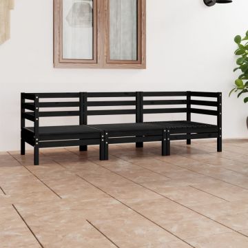 vidaXL Set mobilier de grădină, 3 piese, negru, lemn masiv de pin