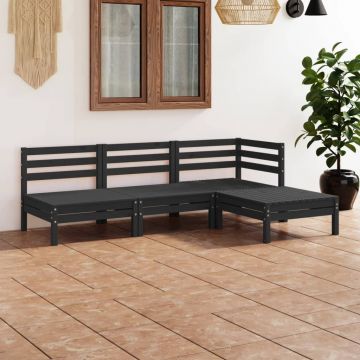 vidaXL Set mobilier de grădină, 4 piese, negru, lemn masiv de pin