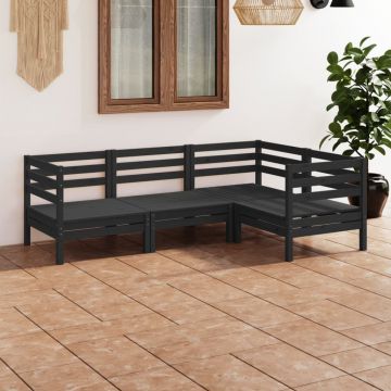 vidaXL Set mobilier de grădină, 4 piese, negru, lemn masiv de pin