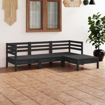 vidaXL Set mobilier de grădină, 4 piese, negru, lemn masiv de pin