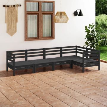 vidaXL Set mobilier de grădină, 5 piese, negru, lemn masiv de pin