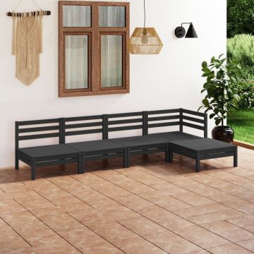 vidaXL Set mobilier de grădină, 5 piese, negru, lemn masiv de pin