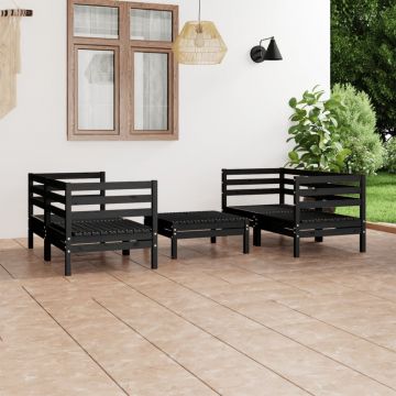 vidaXL Set mobilier de grădină, 5 piese, negru, lemn masiv de pin