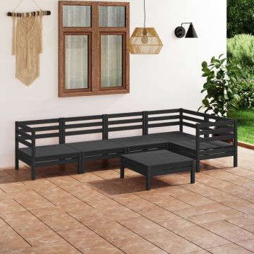 vidaXL Set mobilier de grădină, 6 piese, negru, lemn masiv de pin
