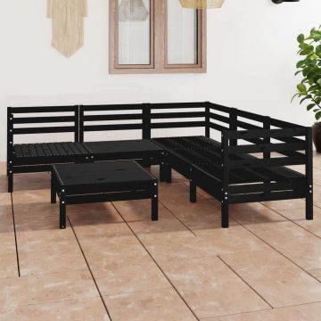 vidaXL Set mobilier de grădină, 6 piese, negru, lemn masiv de pin