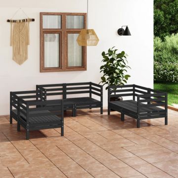 vidaXL Set mobilier de grădină, 6 piese, negru, lemn masiv de pin