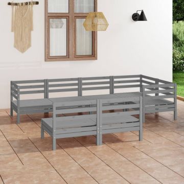 vidaXL Set mobilier de grădină, 7 piese, gri, lemn masiv de pin