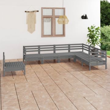 vidaXL Set mobilier de grădină, 7 piese, gri, lemn masiv de pin