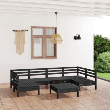 vidaXL Set mobilier de grădină, 7 piese, negru, lemn masiv de pin