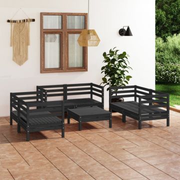 vidaXL Set mobilier de grădină, 7 piese, negru, lemn masiv de pin
